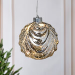 Светящийся елочный шар Леннарт 12 см серебряный, 5 теплых белых LED ламп, на батарейках