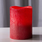 Светильник свеча восковая 10*7.5 см красная на батарейках, таймер