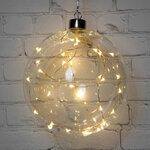 Декоративный подвесной светильник Шар Кристал 15 см, 30 теплых белых LED ламп, на батарейках, стекло