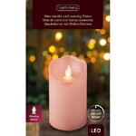 Светодиодная свеча Живое Пламя 13 см розовая восковая на батарейках, таймер