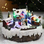 Светящаяся композиция Винтербург перед Рождеством: Снеговик в городе 17*13 см, с движением и музыкой