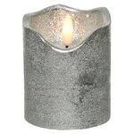 Светодиодная свеча с имитацией пламени Стелла 9 см серебряная восковая, на батарейках, таймер