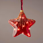 Подвесной светильник RedGlass - Звезда 20 см, 15 микро LED ламп, красный, таймер, на батарейках, стекло