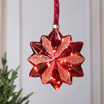 Подвесной светильник RedGlass - Звезда 19 см, 15 микро LED ламп, таймер, на батарейках, стекло