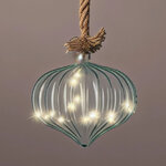 Подвесной светильник на канате Луковка - Blue 21*20 см, 15 микро LED ламп, таймер, на батарейках, стекло 