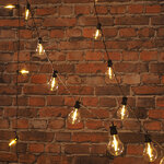 Ретро гирлянда Большие Лампочки, 20 ламп, теплые белые LED, 9.5 м, черный ПВХ, соединяемая, IP44