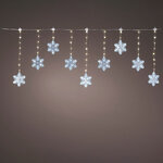 Светодиодная гирлянда бахрома Снежинки Lapland 1.2*0.5 м, 9 снежинок, 156 теплых/холодных микро LED ламп, серебряный провод, IP44