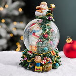 Музыкальный снежный шар Снеговички на елке 18 см