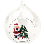 Шар с композицией Лесная сказка - Санта с подарком у нарядной ёлочки 9 см, стекло, подвеска