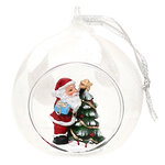 Шар с композицией Лесная сказка - дедушка Санта у ёлочки 9 см, стекло, подвеска