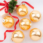 Набор стеклянных шаров 8 см янтарно-золотой глянцевый, 6 шт