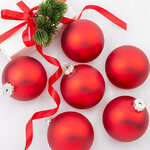 Набор стеклянных шаров 8 см красный матовый, 6 шт