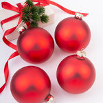 Набор стеклянных шаров 10 см красный матовый, 4 шт