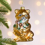 Елочная игрушка Лисёнок с букетом 10 см, стекло