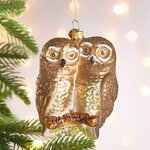 Елочная игрушка Полярные Совы на ветке 10 см, стекло