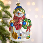 Елочная игрушка Снеговик Лоуэрс с лопаткой 15 см, стекло