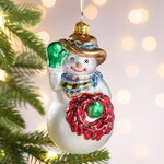 Елочная игрушка Снеговик Дорни в шляпке 12 см, стекло