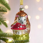 Елочная игрушка Белка Дарни с грибочком 11 см, стекло