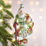 Елочная игрушка Дед Мороз в праздничном кафтане 15 см, стекло