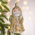 Елочная игрушка Дед Мороз в золотом кафтане 15 см, стекло