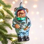 Елочная игрушка Медведь Майкл в костюме космонавта 14 см, стекло