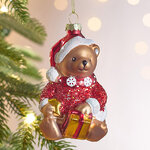 Стеклянная елочная игрушка Мишка 11 см