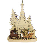 Деревянная елочная игрушка Уютный Домик - Санта в Санях 10*9 см