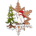 Деревянная елочная игрушка Снежинка - Сказочная история со Снеговиком, 24 см