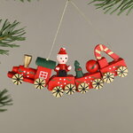 Деревянная елочная игрушка Рождественский Поезд с Сантой 12 см, подвеска