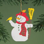 Деревянная ёлочная игрушка Снеговик и птичка 6 см, подвеска