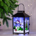 Металлический фонарик Новогодние сюжеты - Снеговик в лесу 12*17 см