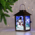 Металлический фонарик Новогодние сюжеты - Снеговики в котелке 14*10 см