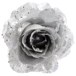 Роза Искристая 14 см серебряная, клипса