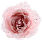 Роза Искристая 14 см розовая, клипса