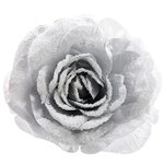 Роза Заснеженная 12 см серебряная, клипса