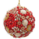 Винтажный елочный шар Mille Perle 10 см красный