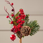Хвойная Ветка с Ягодами 20 см, ЛИТАЯ + ПВХ