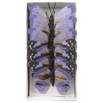 Елочное украшение Бабочки-Мотыльки из Перышек 10 см лиловые 6 шт на проволоке