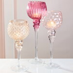 Набор стеклянных подсвечников - бокалов Модена 30-40 см розовый, 3 шт