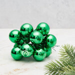 Гроздь стеклянных шаров на проволоке 2.5 см рождественский зеленый глянцевый, 12 шт