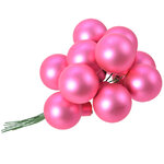 Гроздь стеклянных шаров на проволоке 2.5 см розовая азалия матовый, 12 шт