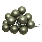 Гроздь стеклянных шаров на проволоке 2.5 см оливковый бархат матовый, 12 шт