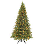 Искусственная елка с лампочками Лесная Красавица Стройная 185 см, 168 теплых белых ламп, ЛЕСКА + ПВХ