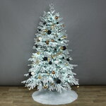 Искусственная елка с гирляндой и игрушками Финская: Christmas Jazz заснеженная 180 см, 540 холодных белых LED, контроллер, ЛИТАЯ 100%