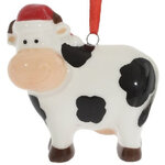 Елочная игрушка Корова Эвелин 6 см в рождественском колпаке, подвеска