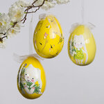 Пасхальные украшения Яйца Gentle Easter 12 см, 3 шт, желтые, подвеска