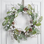 Новогодний венок заснеженный Биаджио с ягодами и шишками 45 см