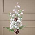 Декоративная ветка Elnora с белыми ягодами 50 см, заснеженная