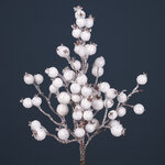 Декоративная ветка с белыми ягодами в блестках White Berry 35 см