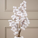 Декоративная ветка Файорелла с белыми ягодами 55 см, заснеженная